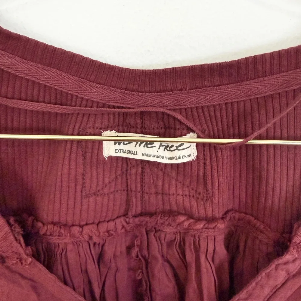 Free People Lyrical Tunic Burgundy Ribbed Long Sleeve Top Extra Small